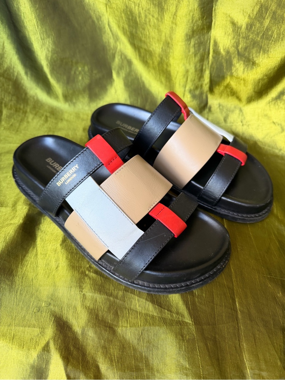 Burberry Ellendale Black Tan White Red Leather Slide Sandals EU36.5 - Picture 4 of 12